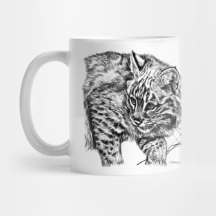 Curious Bobcat Portrait Black and White Mug